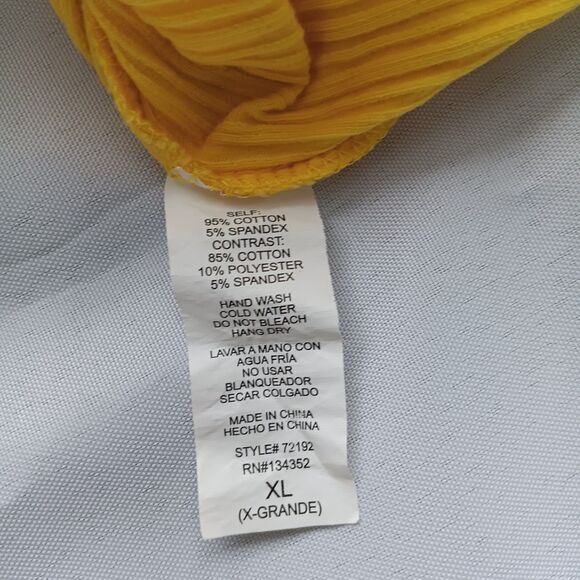 AMBIANCE Yellow Short Sleeve Ribbed Crop Women's Pullover Blouse XL - Picture 5 of 6